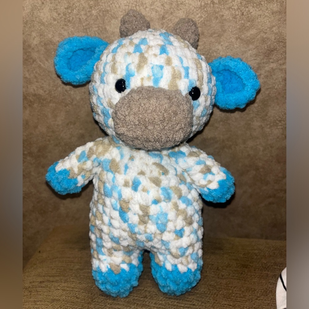Crochet Speckled Teal Blue and Cream Cow